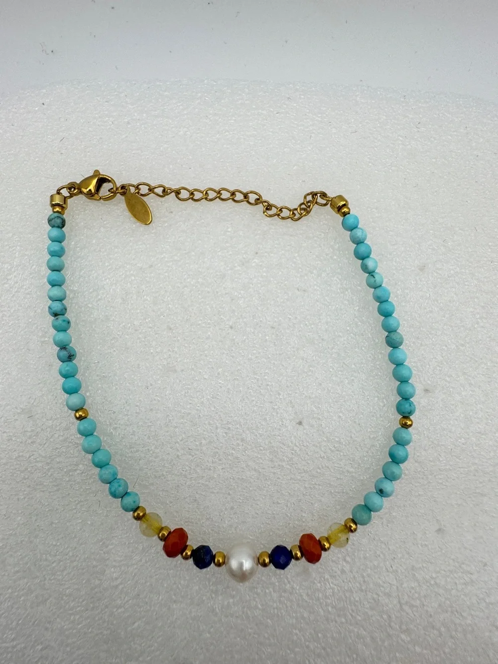 Stainless steel Turquoise gemstone and real freshwater pearl dainty bracelet